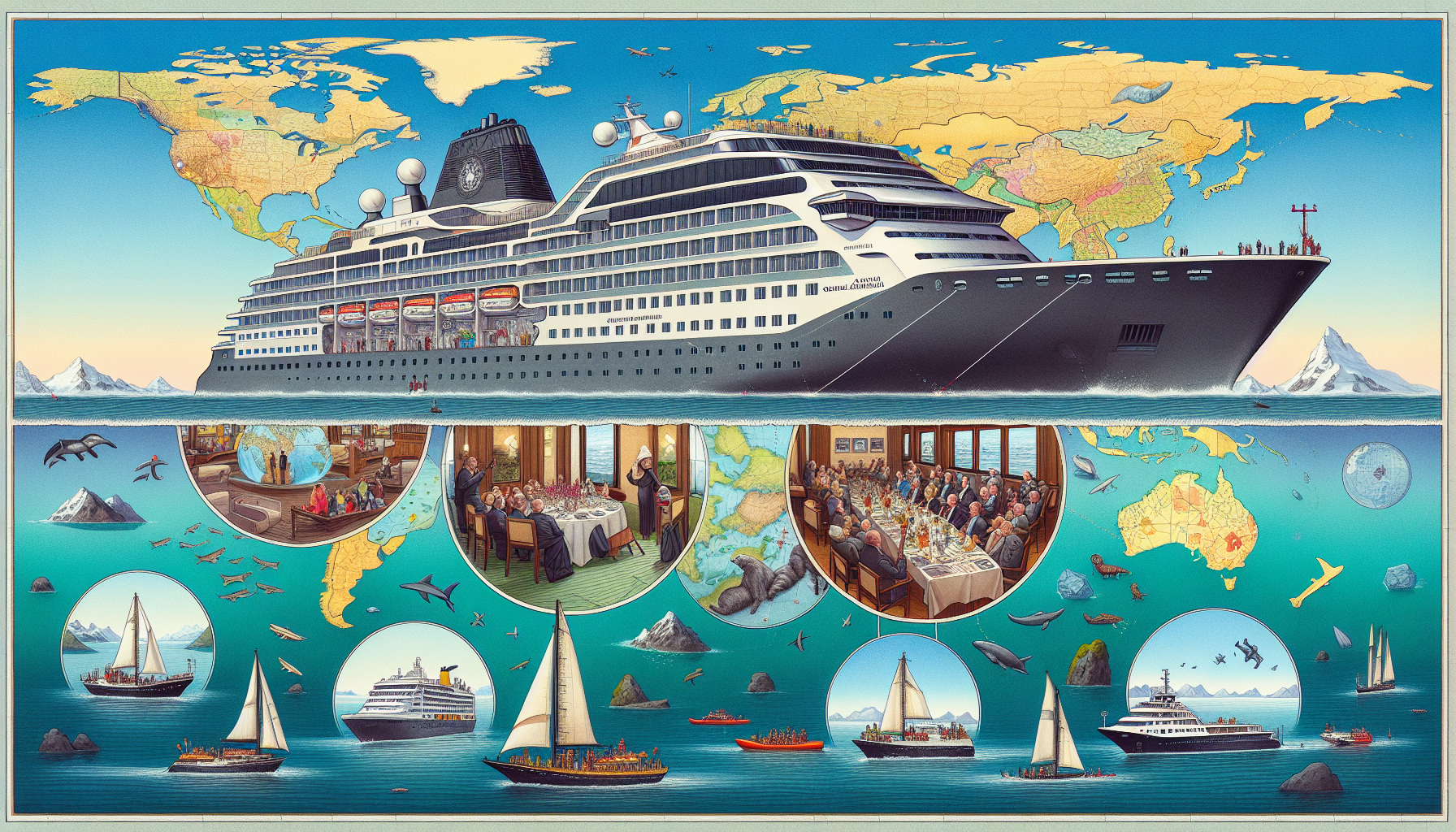 Illustration zum Vergleich der Stella Australis mit anderen Expeditionskreuzfahrtschiffen