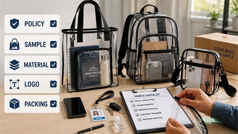 Clear bag production checklist before bulk order.