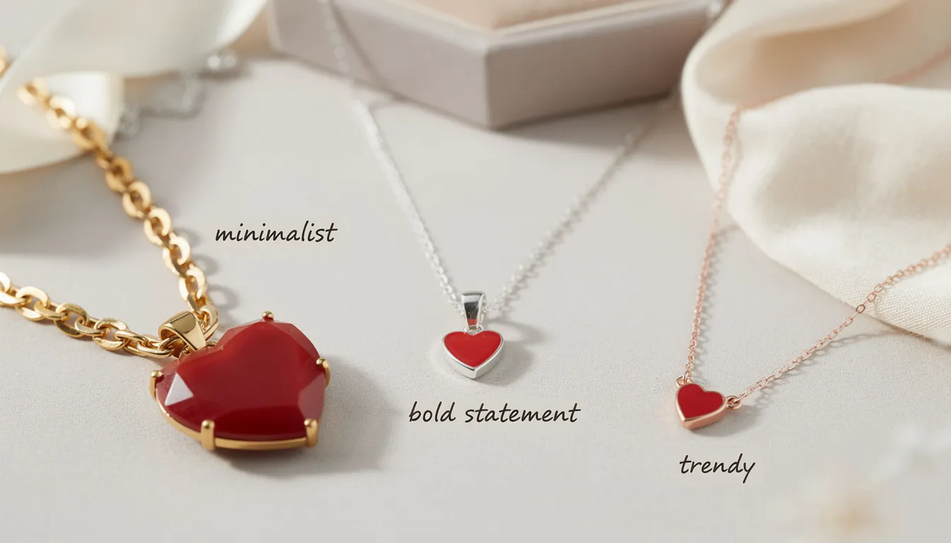 The image showcases a beautiful red heart necklace, designed with a shiny red enamel finish that catches the light. This piece is perfect for gifting on special occasions, reflecting both elegance and personal style, making it an ideal choice for anyone who appreciates unique jewellery.
