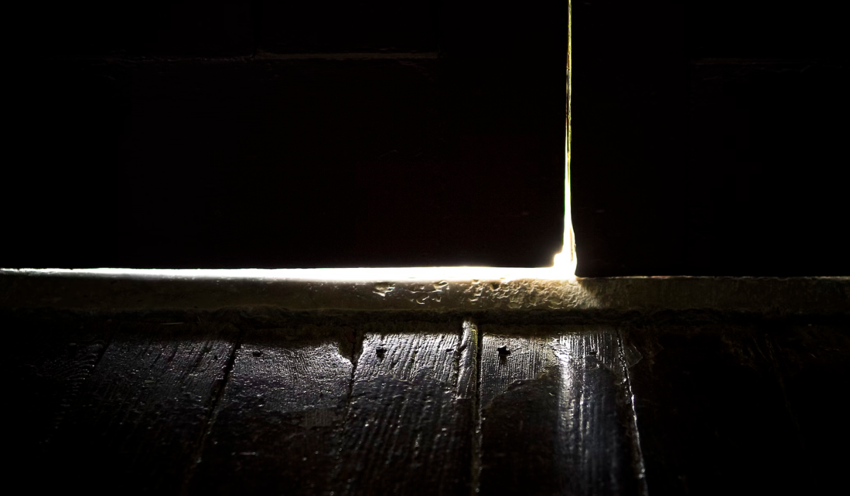 Draughty external door - light shining through cracks