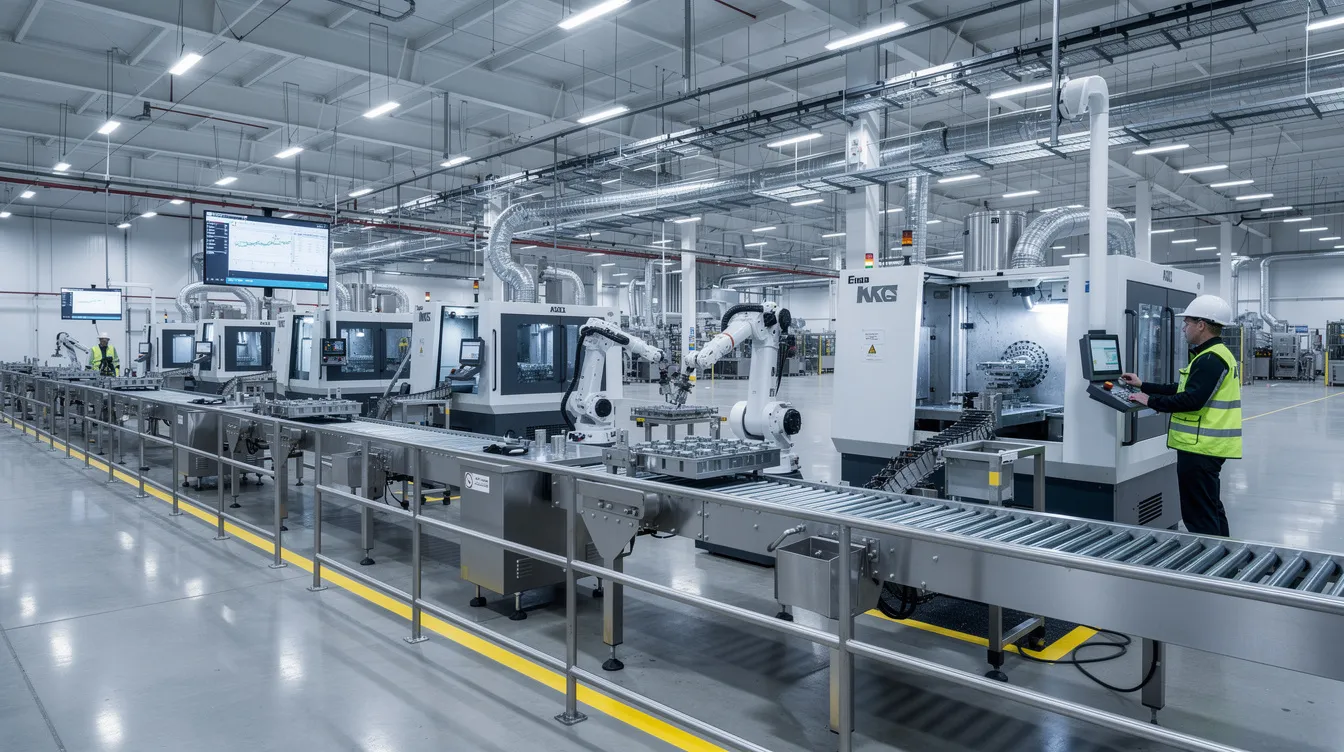 The image depicts a spacious industrial manufacturing facility filled with modern machinery and efficient production lines, showcasing the advanced technology used in the manufacturing process. This environment is essential for established businesses and early stage startups looking to scale their operations and attract potential investors, such as venture capitalists and angel investors, to support their entrepreneurial journey.