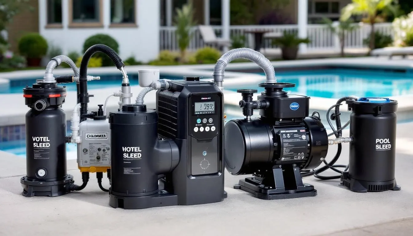 A modern variable speed pool pump, specifically the Intelliflo 3 VSF, is installed next to the swimming pool equipment, showcasing its sleek design aimed at increased energy savings and optimal performance. This advanced pump is designed to adjust flow rates for the entire filtration cycle, contributing to reduced energy costs while maintaining efficient operation.