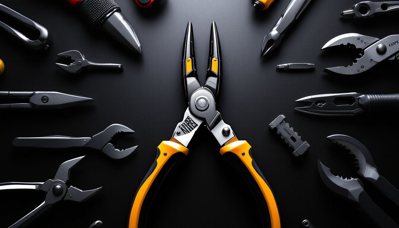 Alicates multifuncionales KNIPEX en un fondo de herramientas.