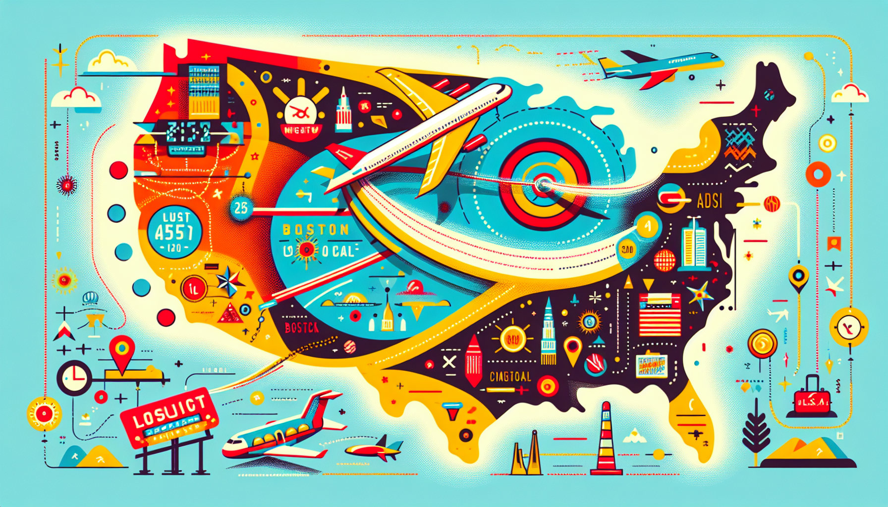 An illustration depicting the flight duration from Boston to Los Angeles.