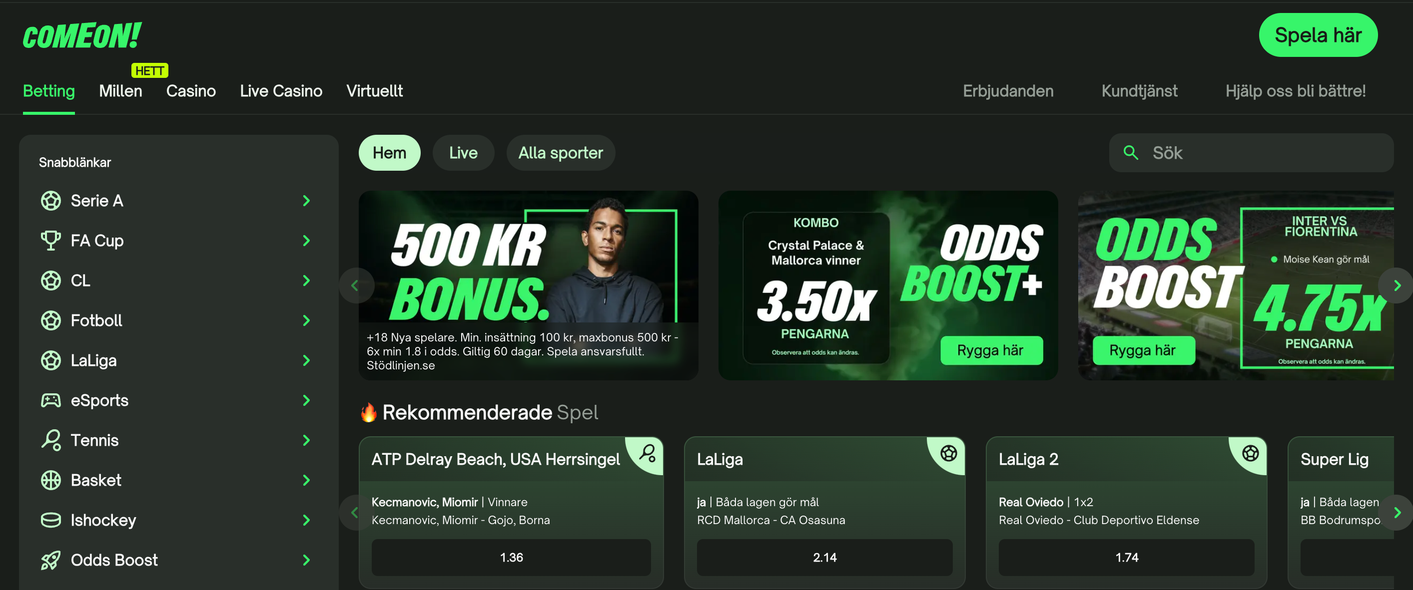 ComeOn Casino, klassiskt svenskt casino.