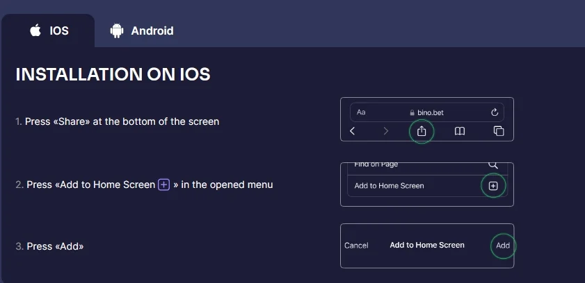 Instructions for installing the PWA app on iOS