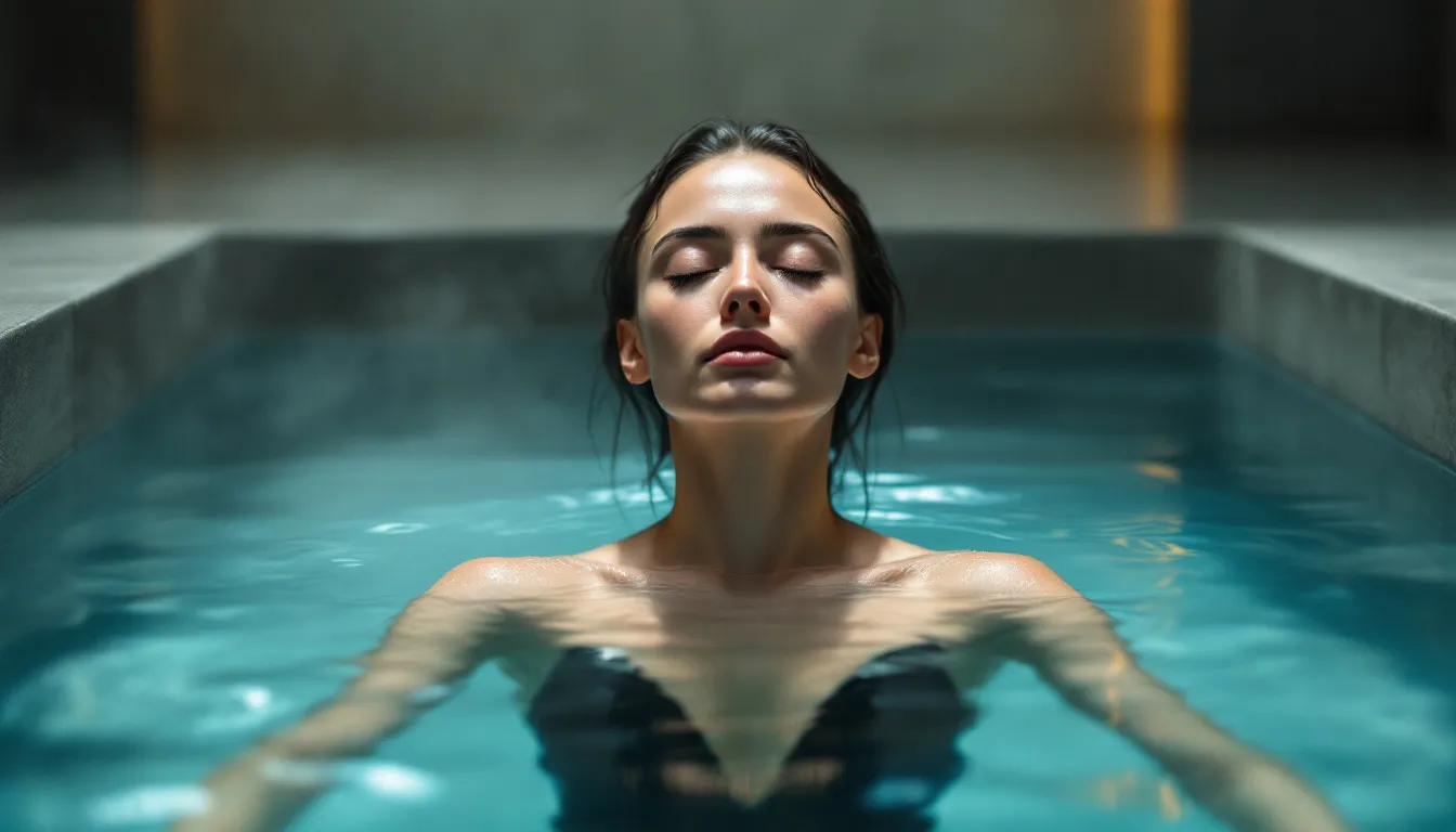 A person practicing mindfulness in a cold plunge, connecting to their presence.