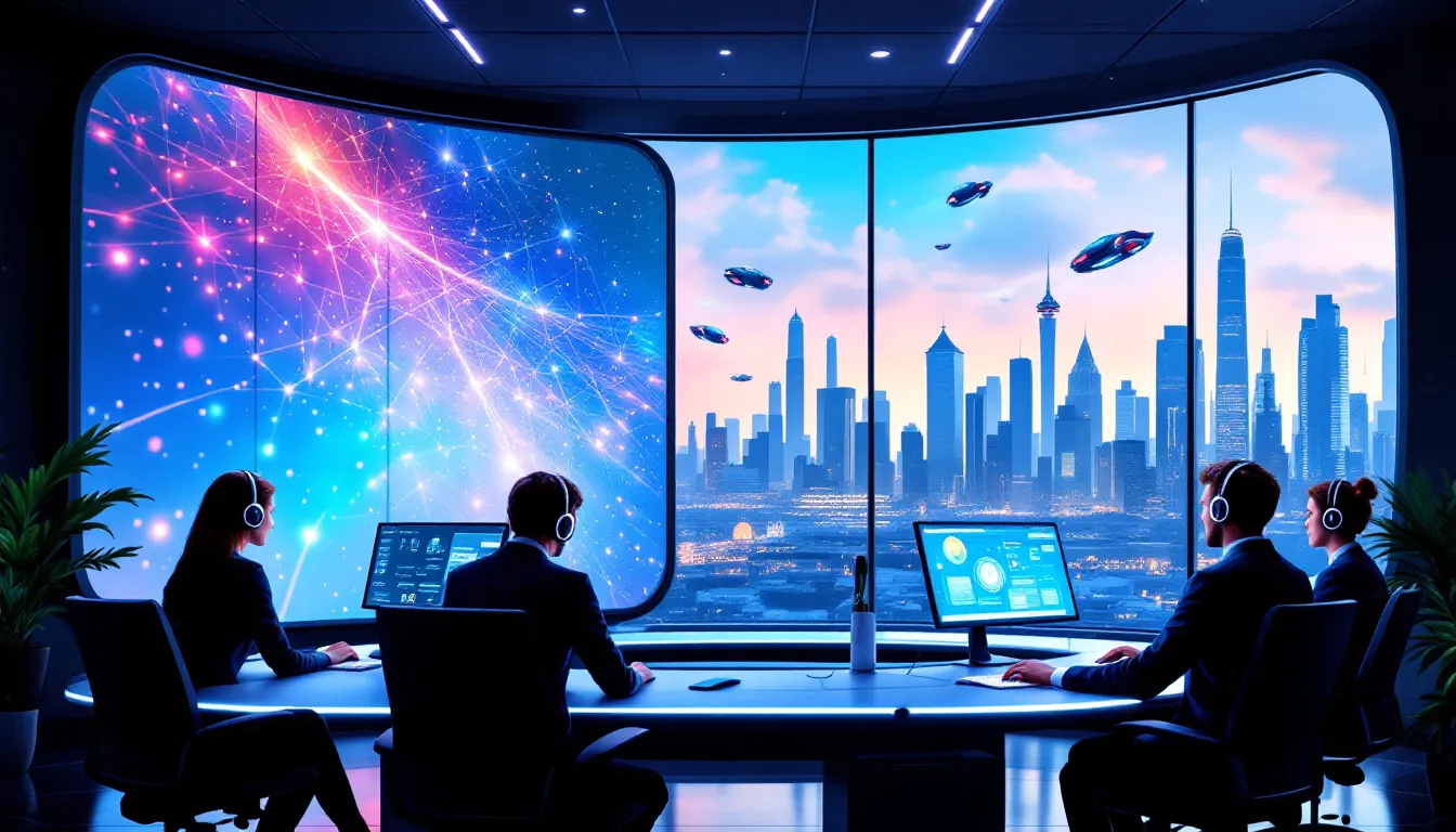 An illustration of a modern VoIP call center solution showcasing technology in action.