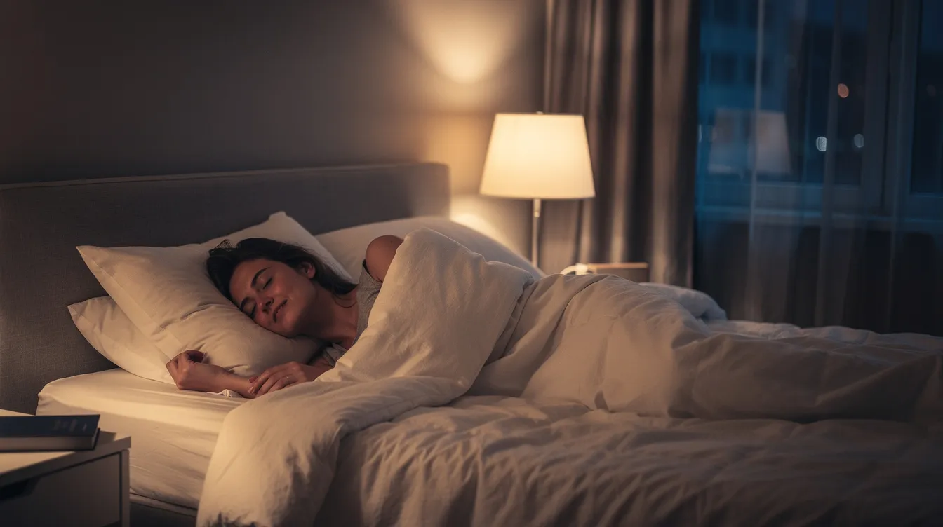 A person is peacefully sleeping in a comfortable bed at night, surrounded by soft blankets and pillows, which suggests a restful environment conducive to sleep quality. This serene scene highlights the importance of adequate magnesium intake for promoting relaxation and supporting overall health, particularly in enhancing sleep and cognitive function.