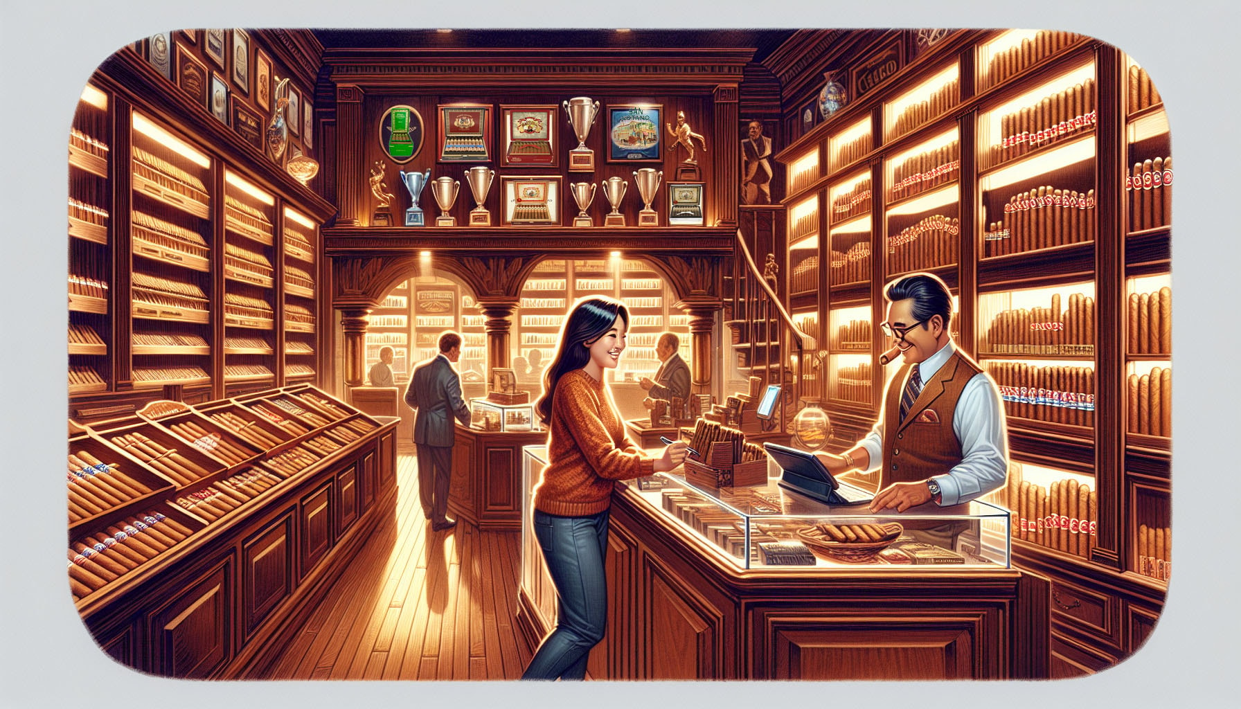 A vibrant illustration representing award-winning service in the cigar industry.