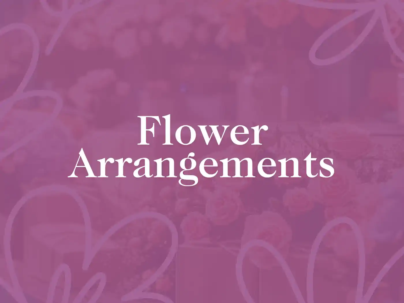 Elegant text overlay 'Flower Arrangements' on a muted purple background with subtle floral patterns, representing Fabulous Flowers and Gifts.