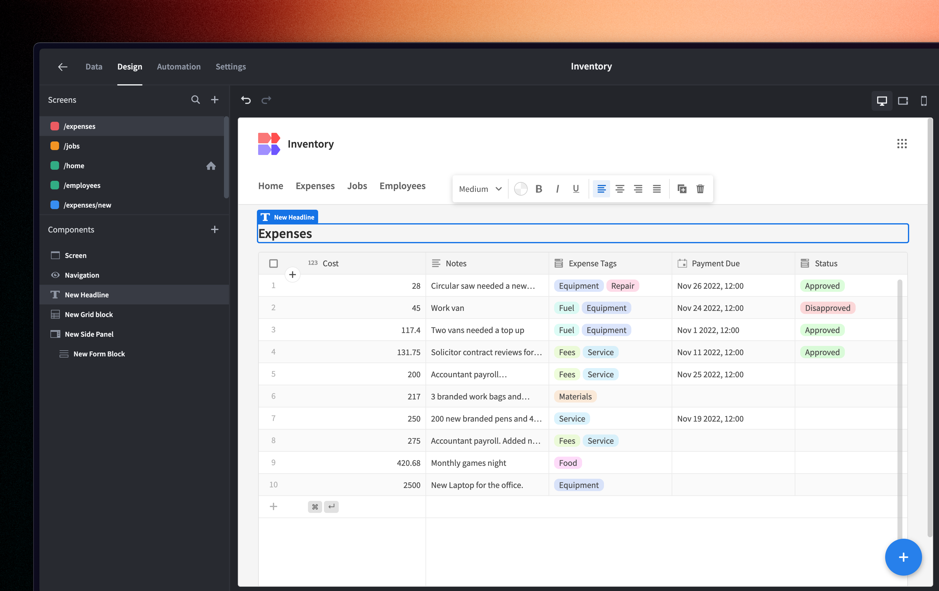 Budibase interface