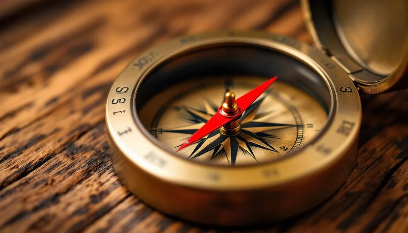 The image features a classic compass, symbolizing guidance and direction. Its needle points towards magnetic north, representing the importance of having a clear structure and main points in academic writing, such as essays and research papers.