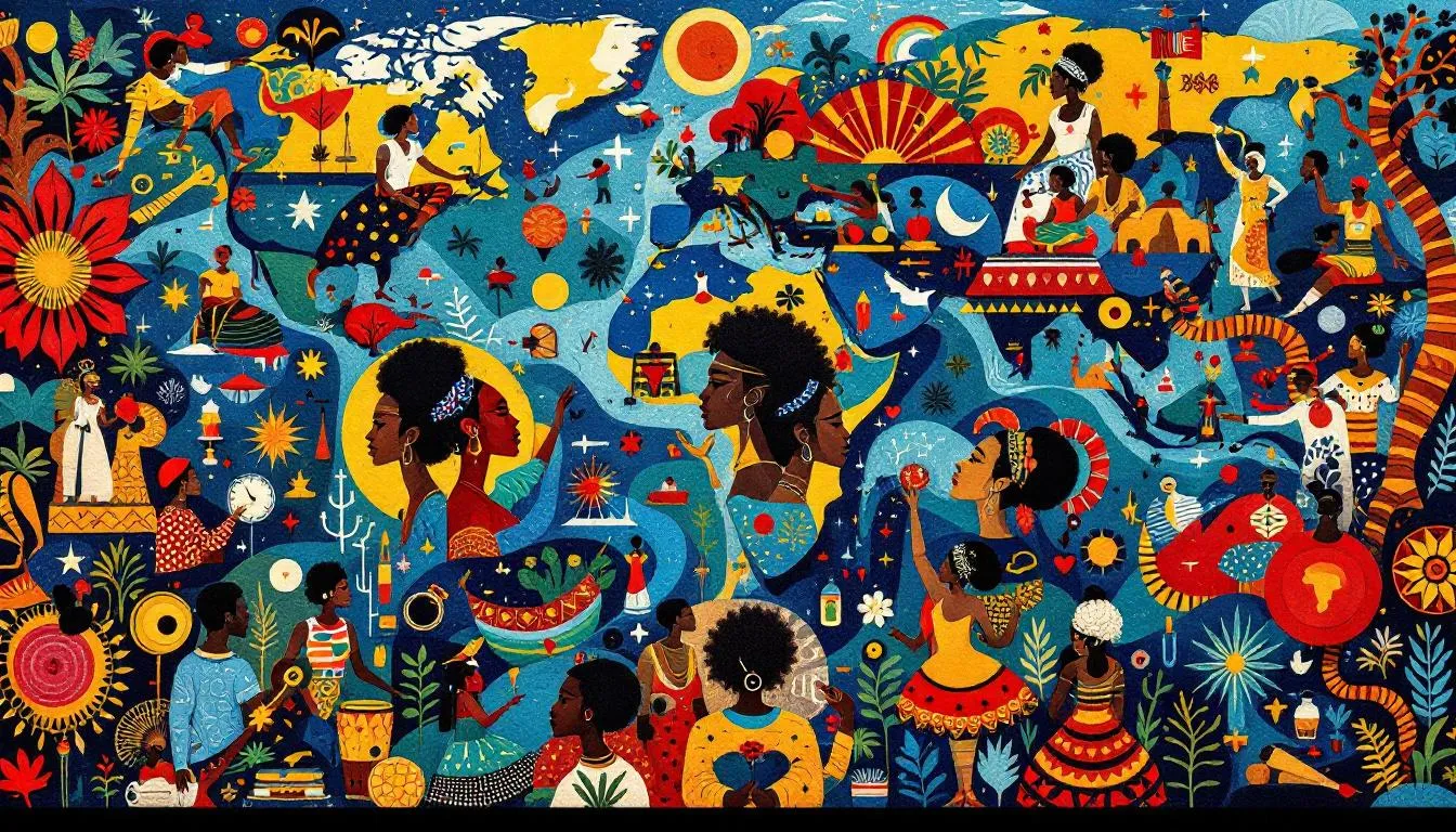 Artistic representation of the global influence of the African diaspora.
