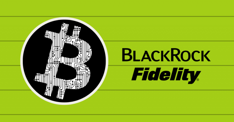 A Bitcoin image highlighting BlackRock and Fidelity. 