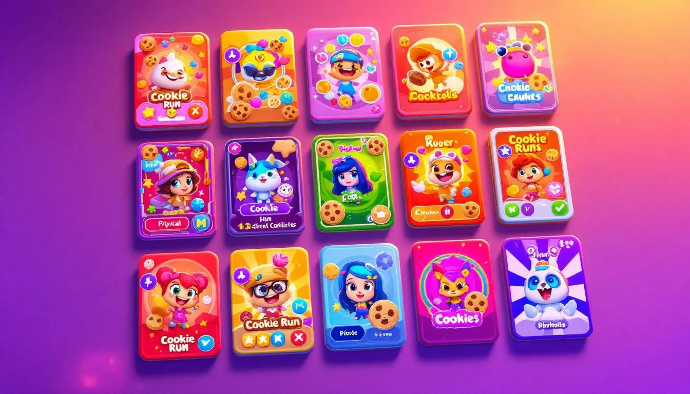 The image features a vibrant collection of Cookie Run cards, showcasing both physical and digital designs in an eye-catching arrangement. The cards, representing various types and colors, are displayed alongside starter decks and boxes, highlighting the adventurous spirit of the card game released in South Korea and Taiwan.