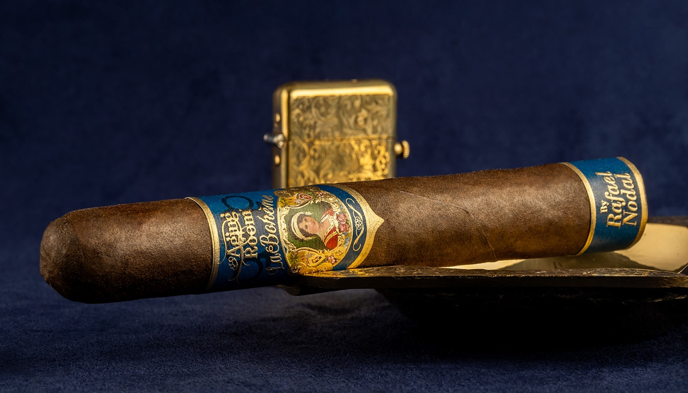 A festive setting with an Aging Room La Boheme Musico cigar, perfect for special occasions.