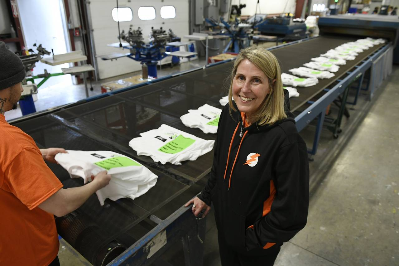 Our CEO works long business hours -- she ensures our shirt printing runs smoothly and keeps our brand at its best