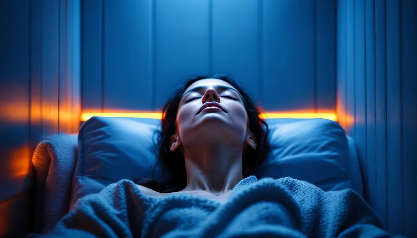 A person enjoying a relaxing session in a full spectrum infrared sauna, experiencing its health benefits.