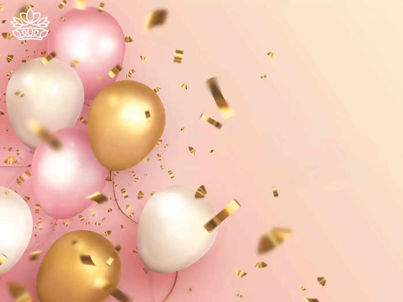  Festive pink and gold balloons adorned with confetti, ideal for party decorations and celebrations. Virgo Flowers & Gifts Collection. Fabulous Flowers and Gifts.