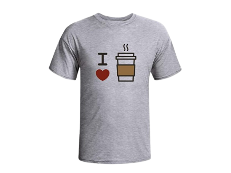 Camiseta estampada I love coffee. Imagem: www.amazon.com.br.