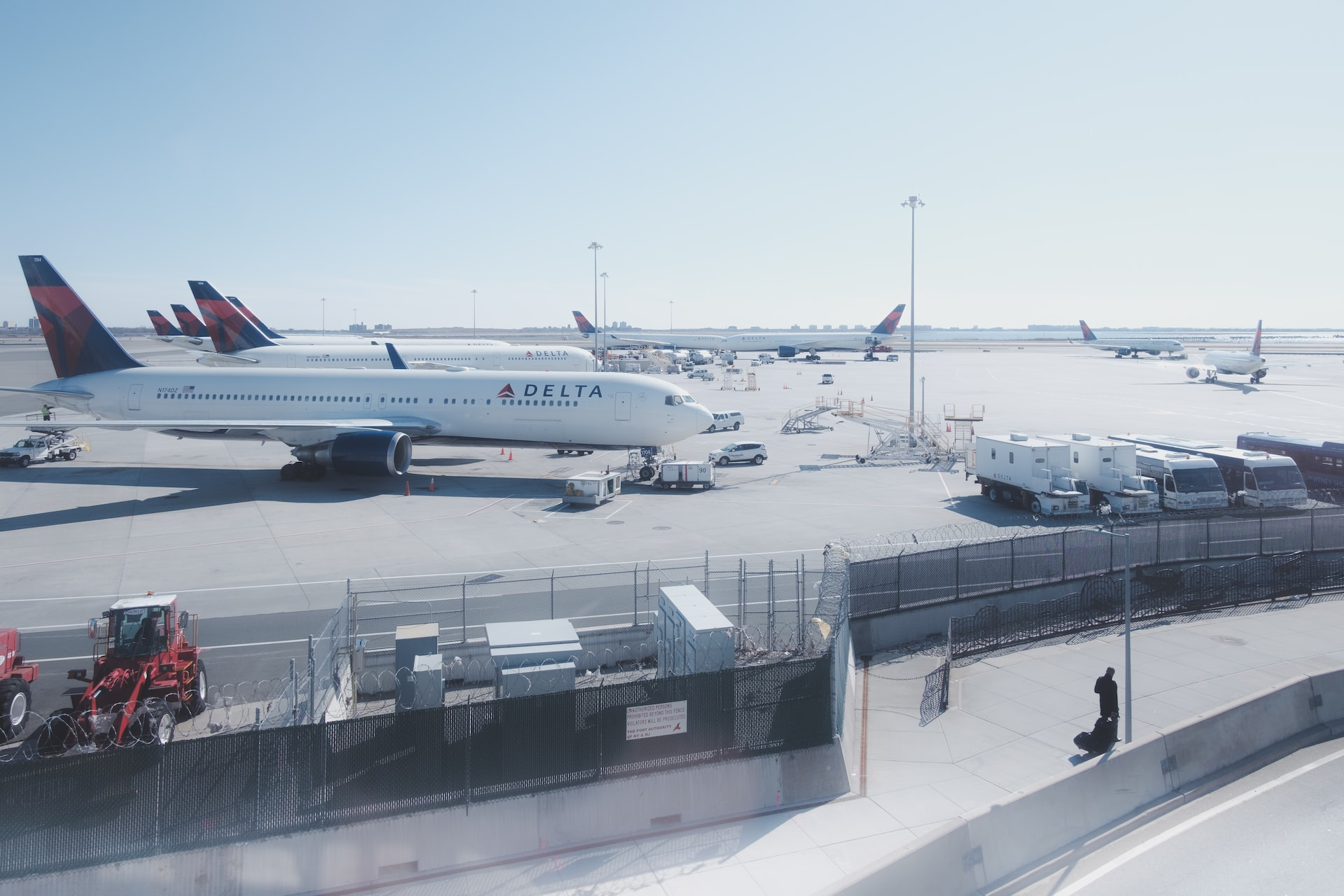 The tarmac and parked aircraft at JFK airport in New York.