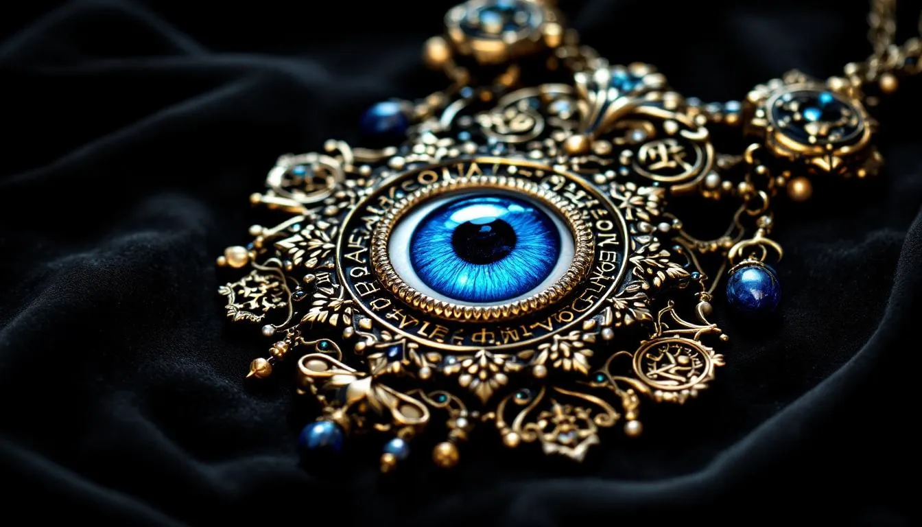 A beautiful evil eye necklace displayed elegantly.
