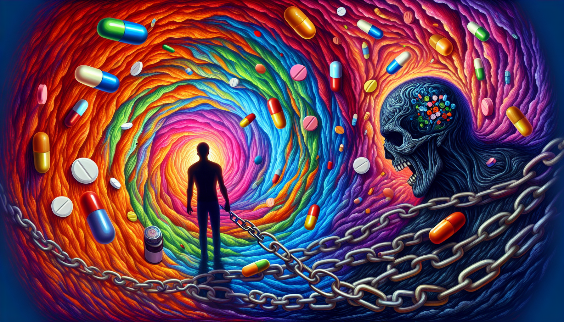 Illustration of mental illness and drug addiction intersection
