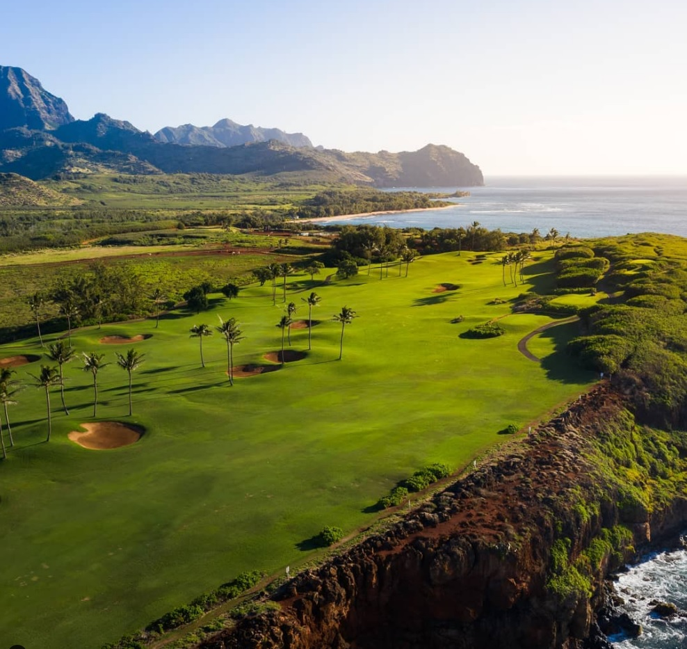 a golf course overlooking the sea