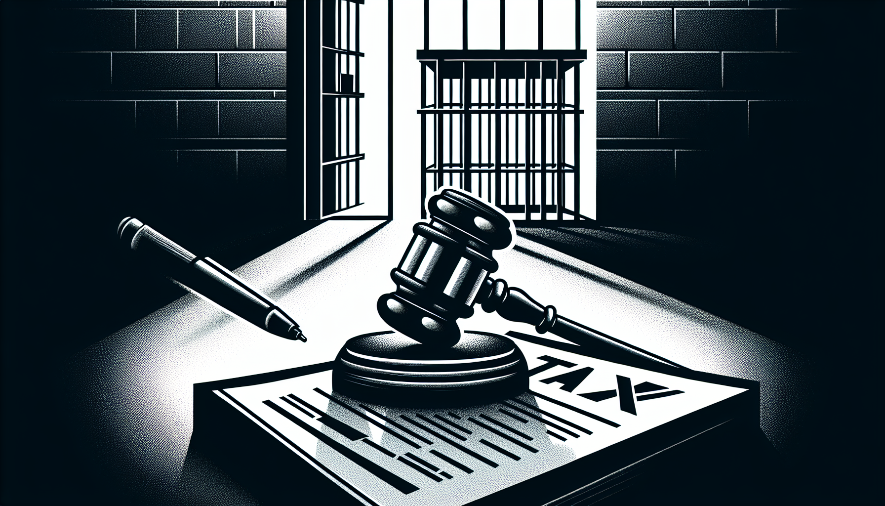 An illustration showing the different criminal penalties associated with not paying taxes, including potential jail time.
