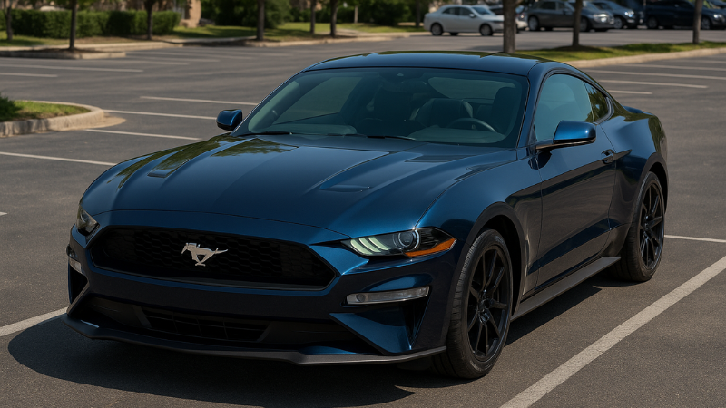A Mustang's windscreen protected by a PPF