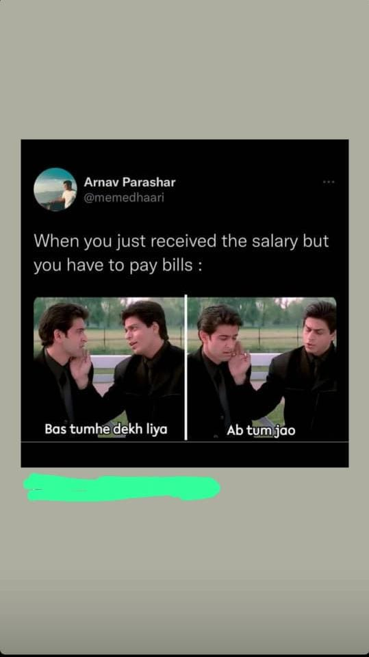 Screenshot of Instagram story sharing a pop culture meme