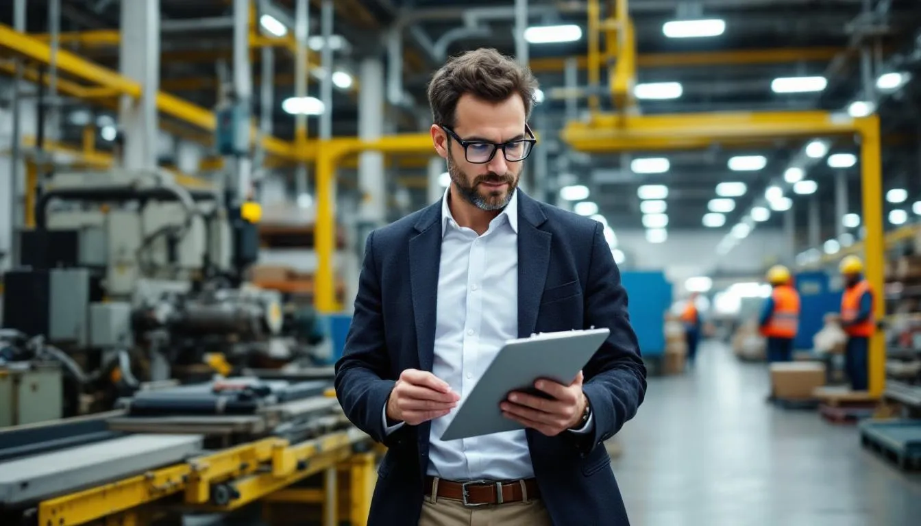 A small business owner stands on the shop floor, carefully examining industrial equipment to make informed financial decisions regarding potential upgrades or changes. The scene reflects a focus on equipment financing options that align with the business's goals and cash flow needs.