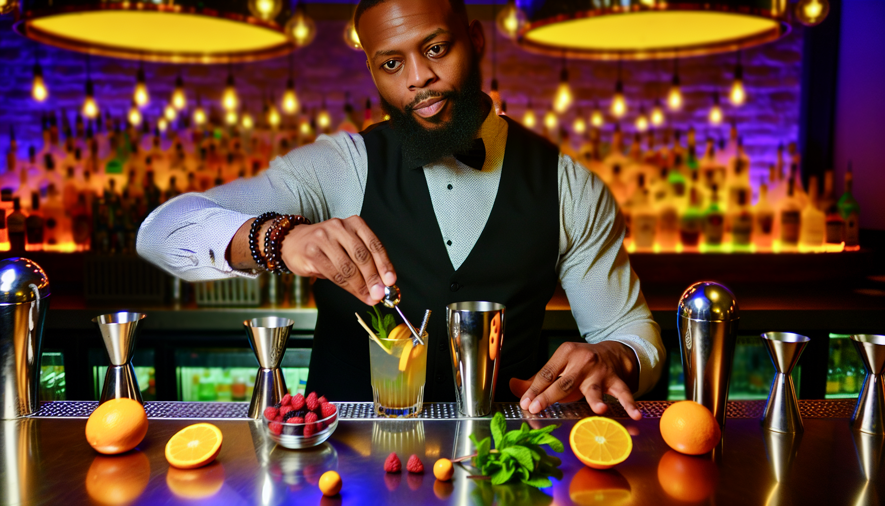 Mixologist preparing a creative cocktail at a bar