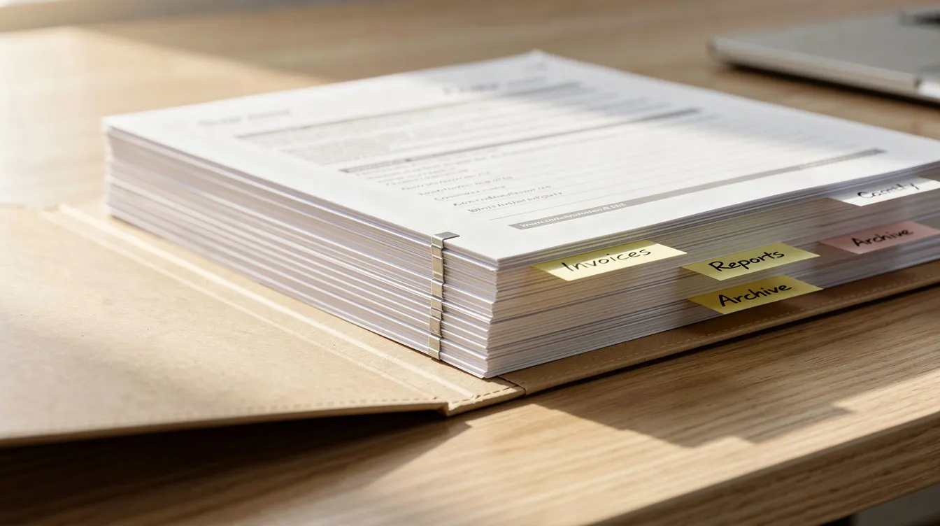 e5e80c94 856a 4622 92bb 46f645230699 The image shows an organized document file folder with papers neatly arranged on a wooden desk, symbolizing the meticulous preparation often required for loan applications at a bank or financial institution. This setup reflects the essential documentation needed for beneficiaries of the Mudra scheme, particularly those involved in micro enterprises seeking financial assistance.