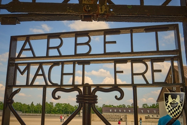 An illustration depicting the overview of the Dachau concentration camp.