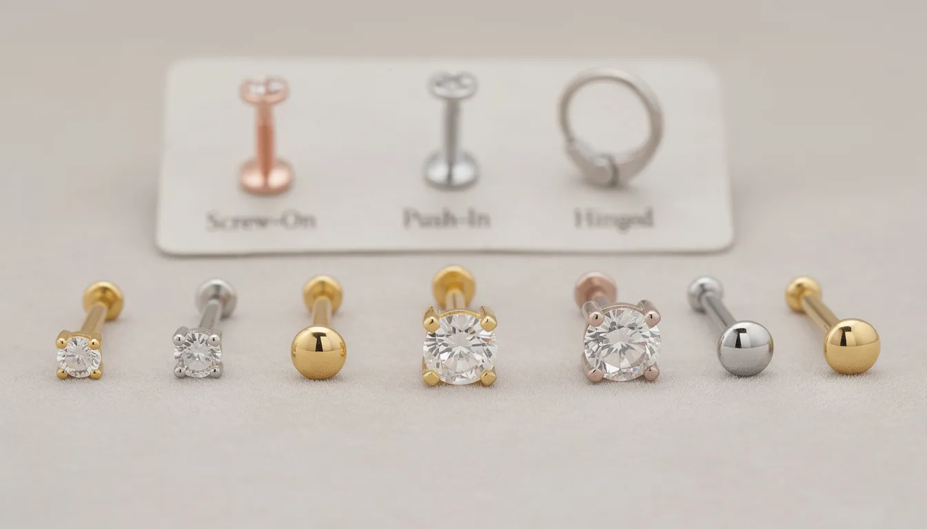 The image showcases a variety of nose studs, including elegant diamond nose studs and stylish gold plated sterling silver options, displayed in different shapes and sizes. Each piece is designed for both comfort and style, highlighting the beauty of nose piercings with a selection that caters to diverse tastes and preferences.