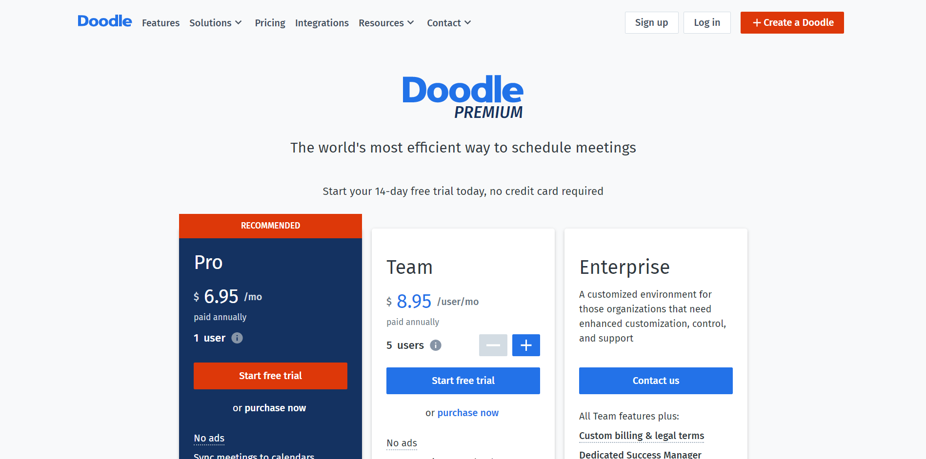 Doodle Pricing Page