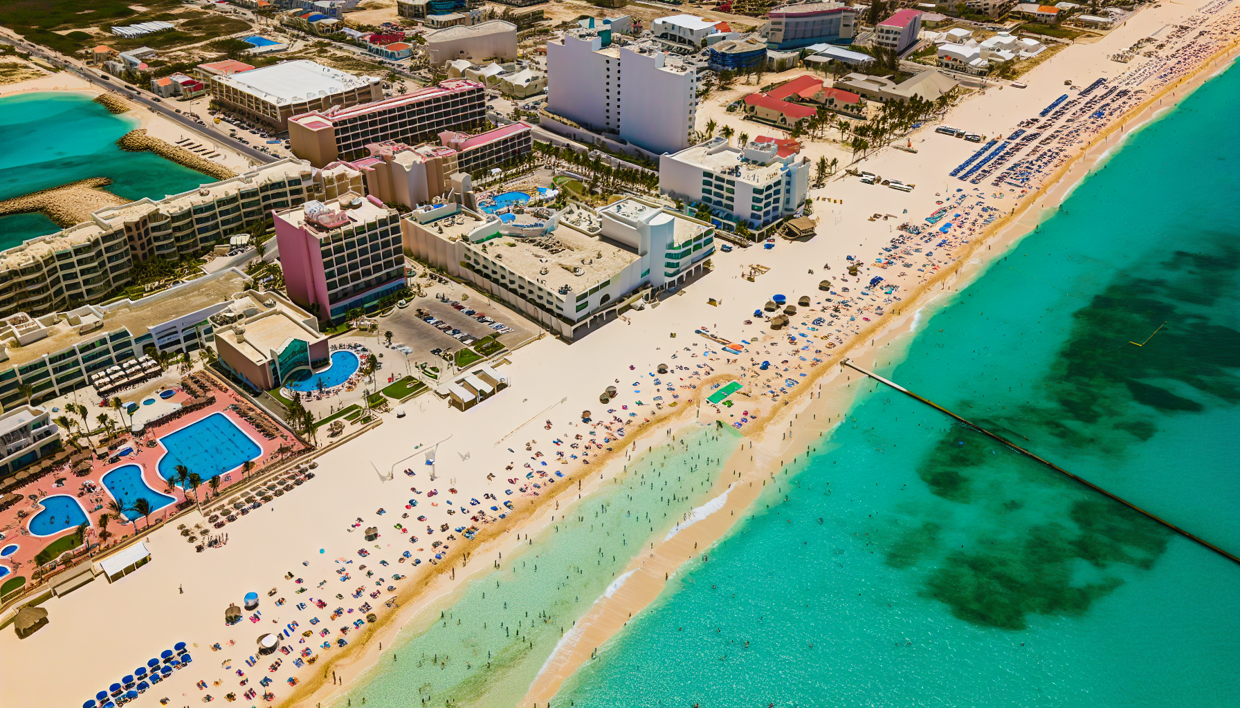 Aerial view of a coastal tourist destination