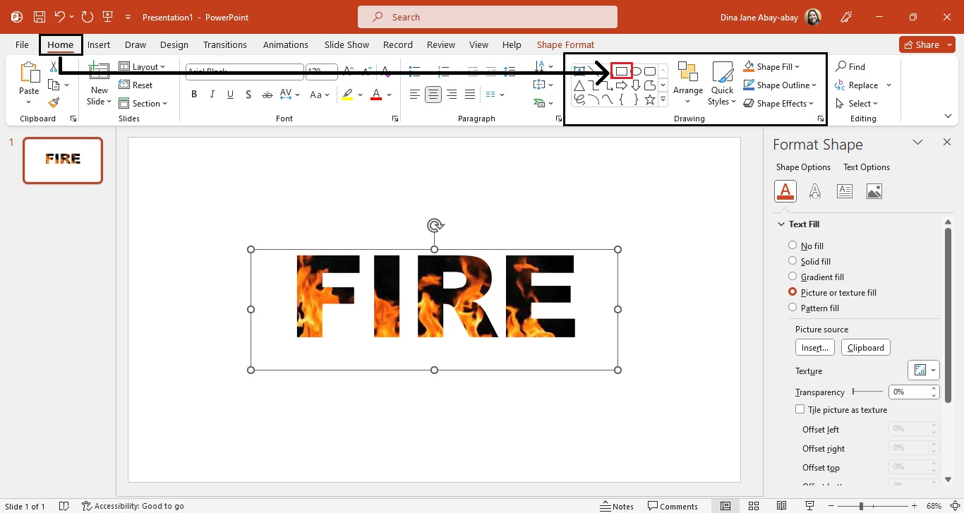Select a shape from your drawing group to cover your wntire slide deck.