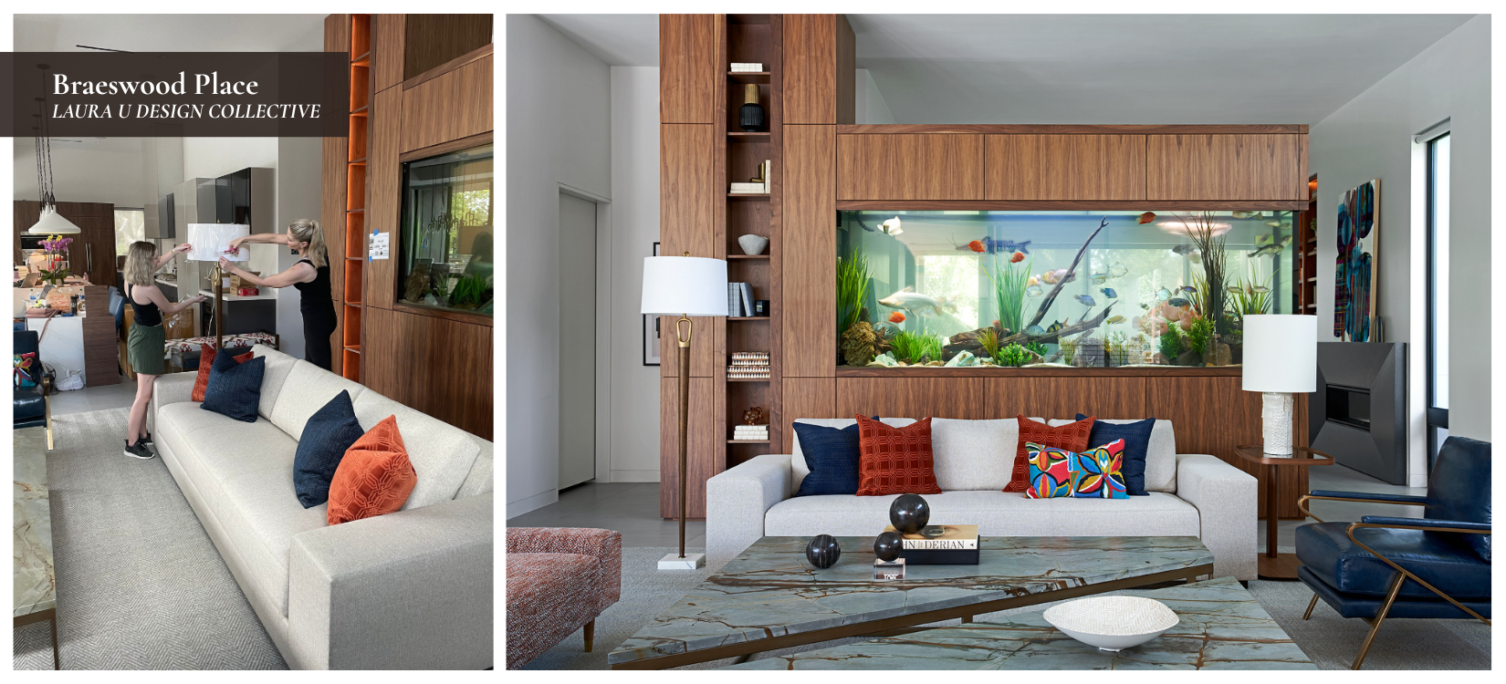 The Braeswood Place dining room during and after installation
