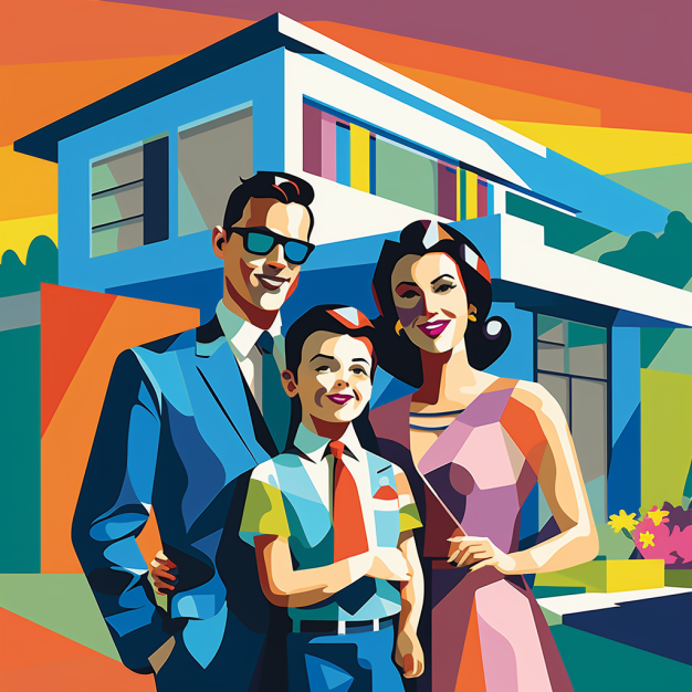 An image of a family standing in front of a house, representing the benefits of home loans with a guarantor for first-time homebuyers.