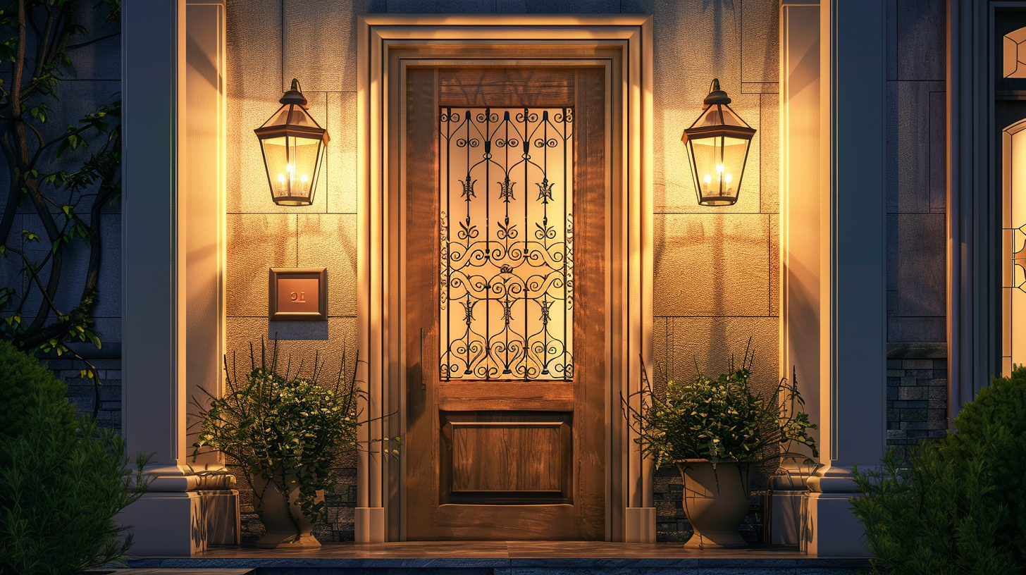 Inviting home entryway with a statement door, highlighting architectural detail and design impact.