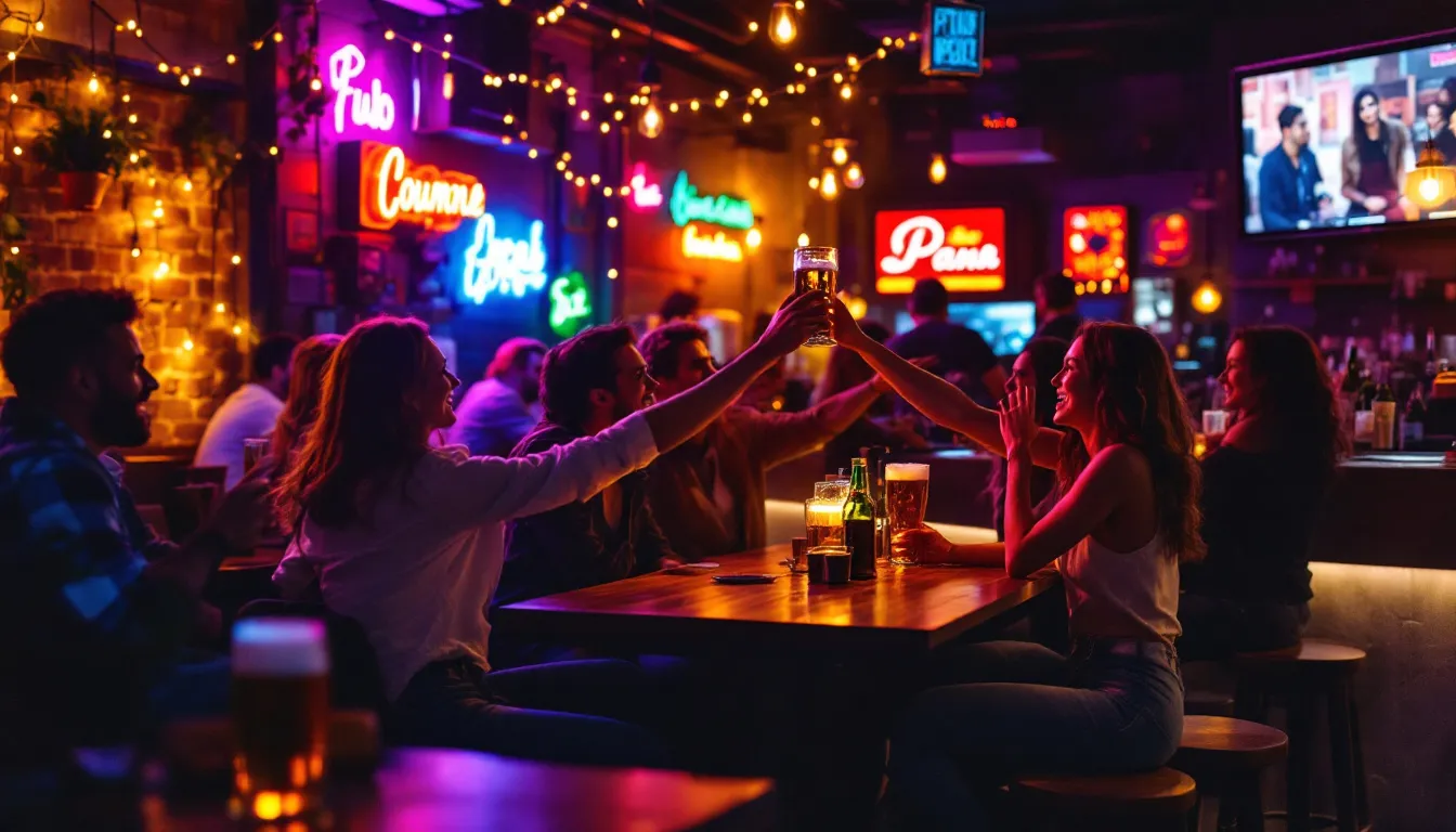 En overkommelig aften ude på en lokal pub, perfekt til at nyde drinks med venner.