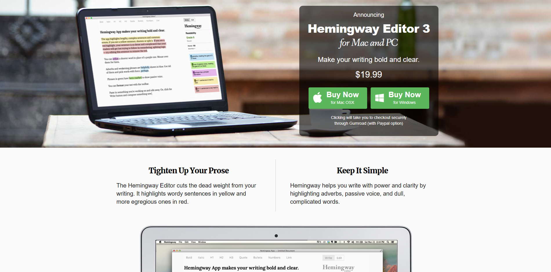 hemingway app homepage