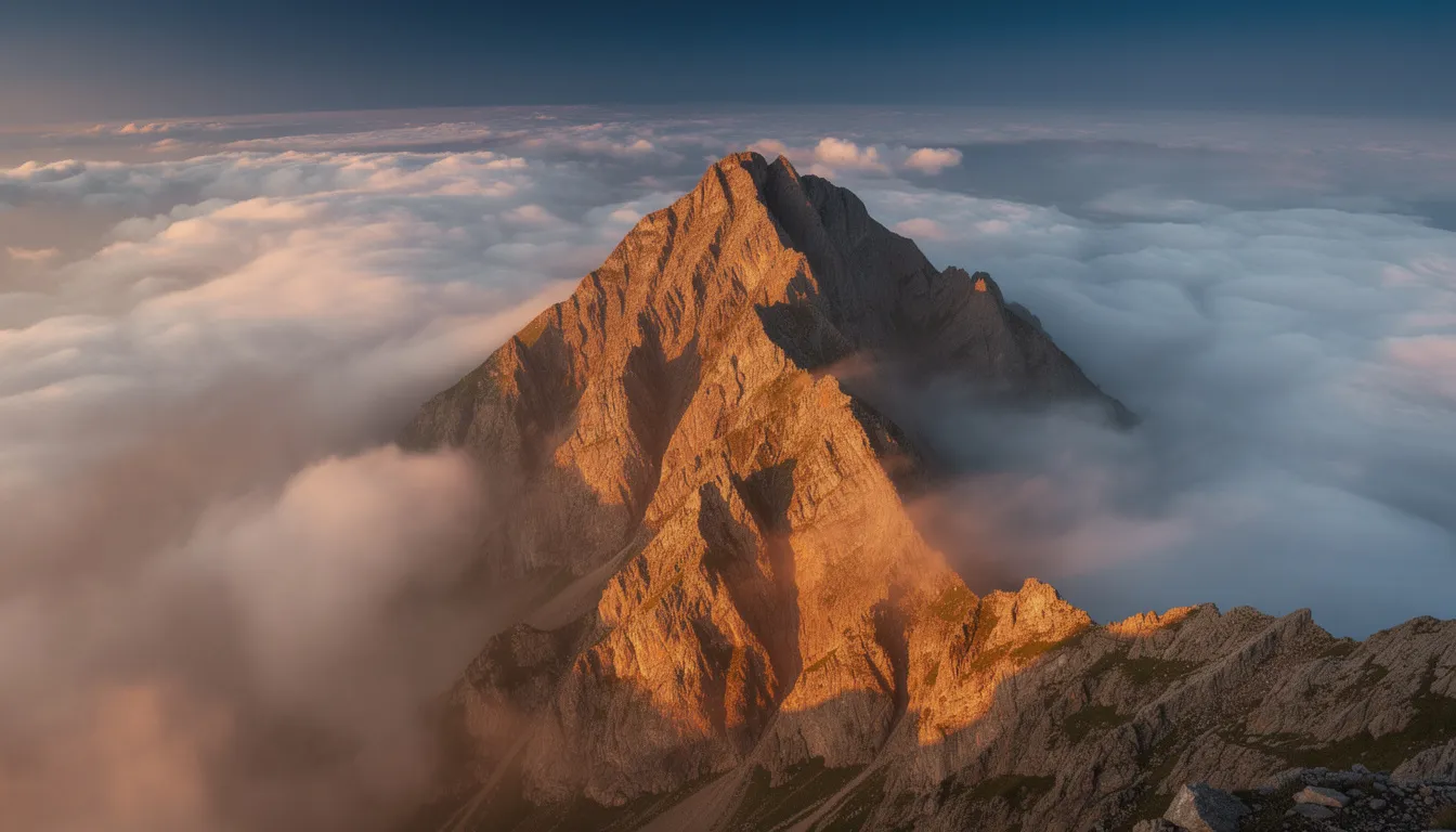Na szczycie góry wznoszącej się nad chmurami, oświetlonej dramatycznym światłem, można dostrzec majestatyczny widok, który przypomina o potędze greckich bogów, takich jak bóg nieba czy bóg wojny. Ta scena ukazuje piękno starożytnej Grecji oraz fascynujące historie związane z ich mitologią.