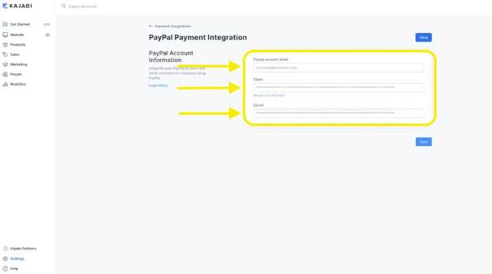 Screenshot of PayPal integration requirements