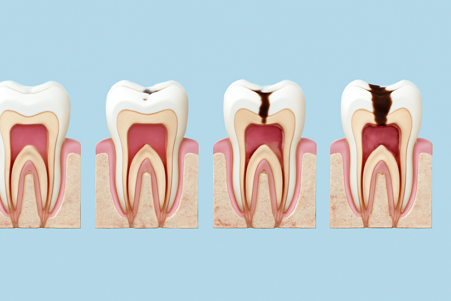 "De ulike stadiene av karies, fra sunn tann til alvorlig hulrom, vist i detalj." karies gradering hull i tennene begynnende hull hull tennene grad 1 grad 3 grad 5 grad 1 2 grad 4 tannen karies tannlegen hullet tann emaljen dersom viktig mer godt fyllinger nerven laget plakk dentin gode behandling tanntråd mye under fluor fylling flere god pusse rotfylling ofte bakterier tannpuss nerver inneholder bruker bør finner tar hulrom økt andre dårlig første ganger avhengig tannens