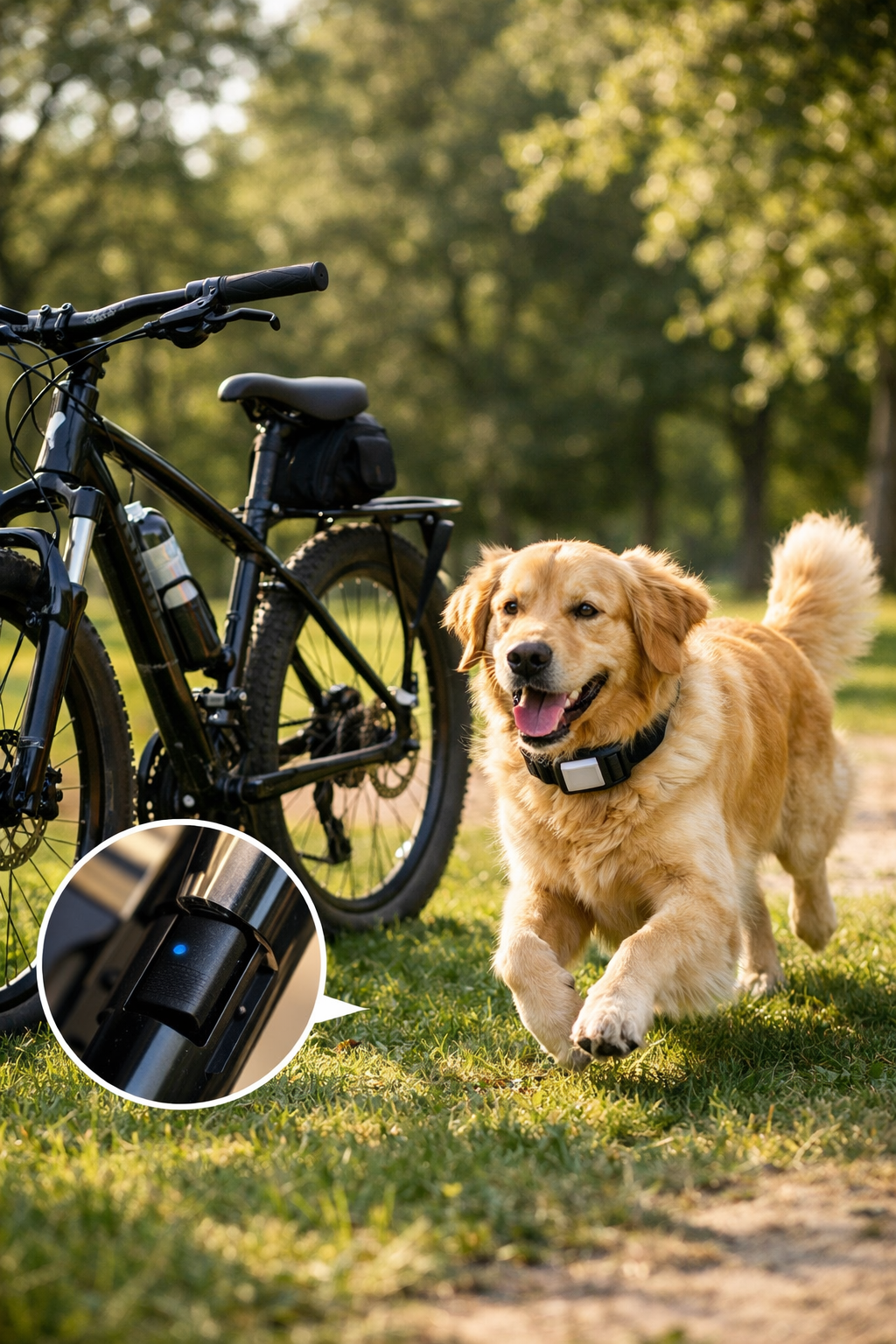 Pet GPS collar and bicycle tracker used for outdoor tracking and theft prevention