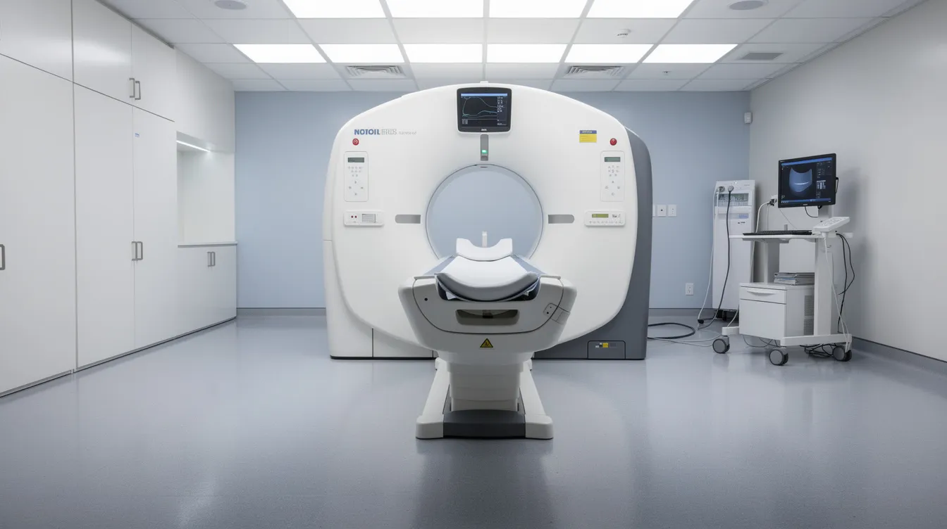 The image depicts a state-of-the-art medical imaging equipment setup in a clean and modern radiology room within a cancer hospital, showcasing advanced technology designed for accurate diagnostics. This facility reflects the healthcare infrastructure improvements in the Indian healthcare delivery system, emphasizing the importance of well-equipped environments for providing comprehensive cancer care.